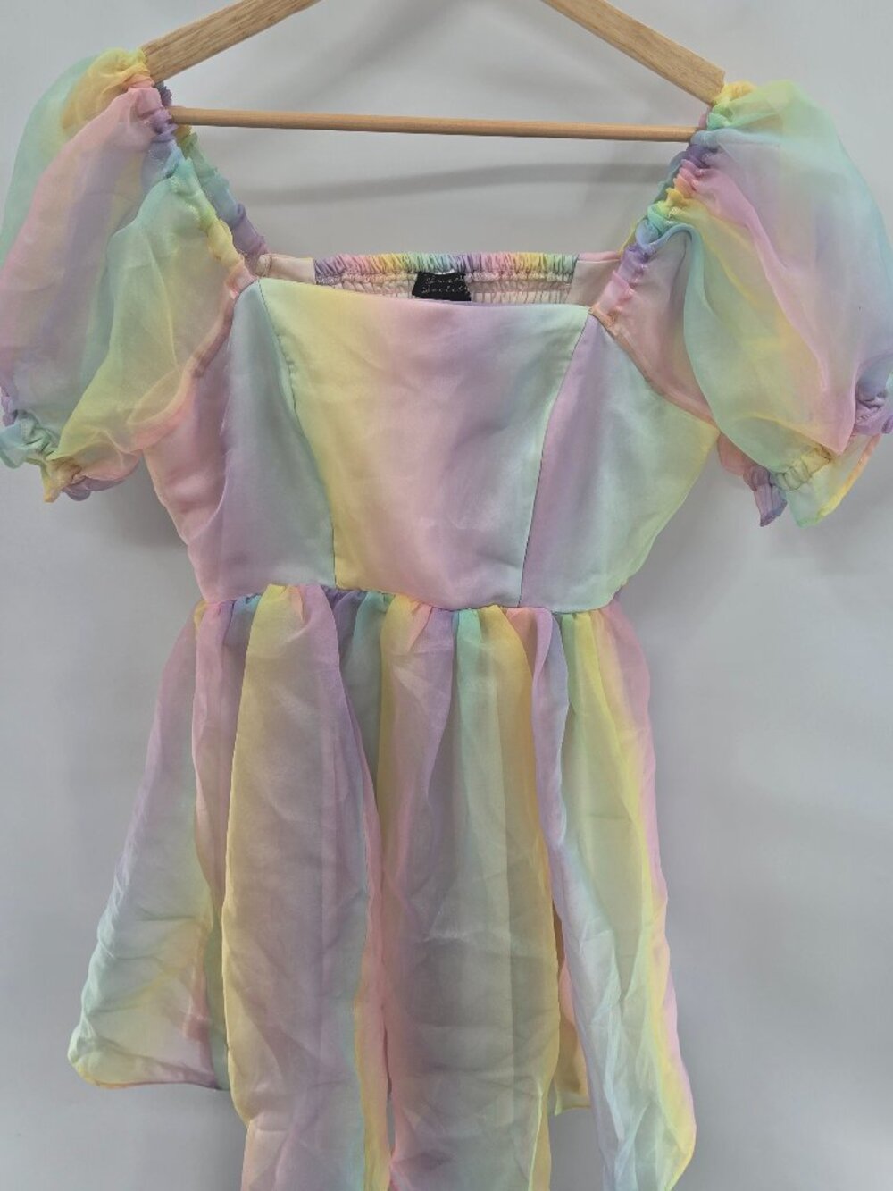 Sweet Society Pastel Rainbow Organza Babydoll Dress Size Small